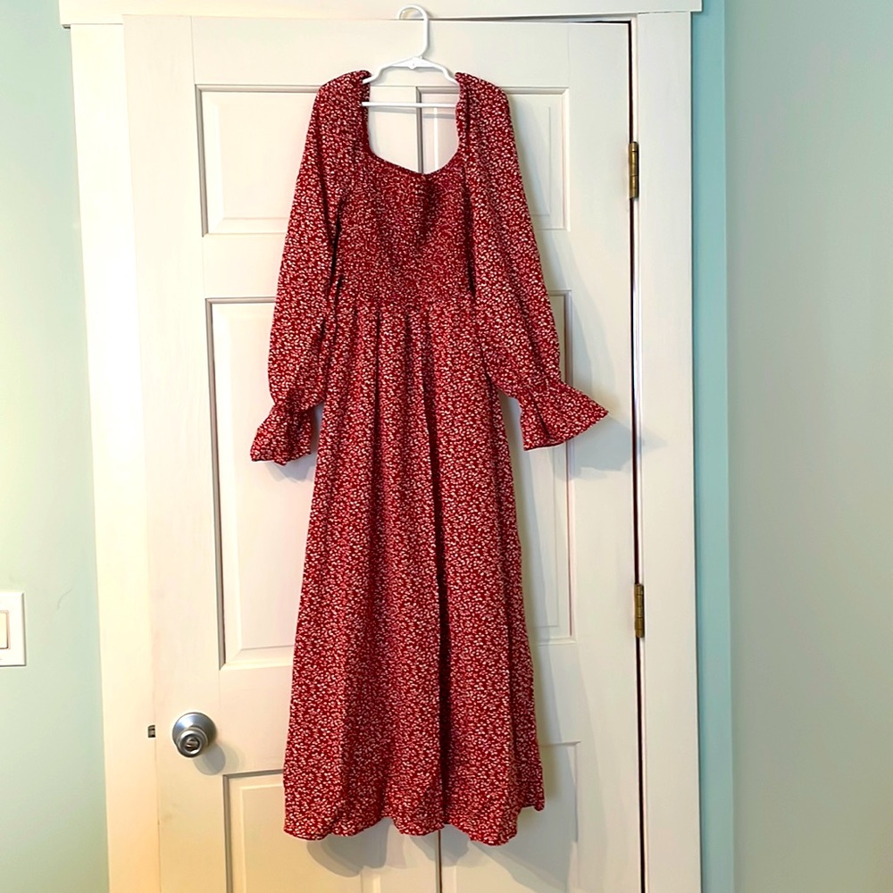 Long red off the shoulder A-Line dress